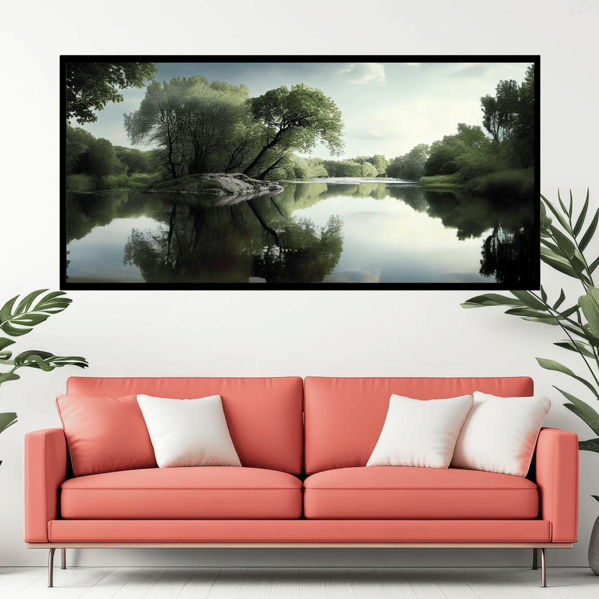 "Lake and Trees Nature Scene - Tranquil Landscape Artwork"