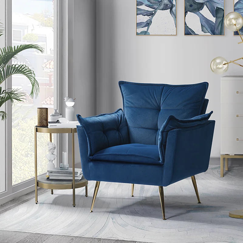 CreativeDecore Velvet fyn Accent Chair/Lounge Chair for  Living Room, Bedroom, Armchair Sofa Chair with Gold Legs.