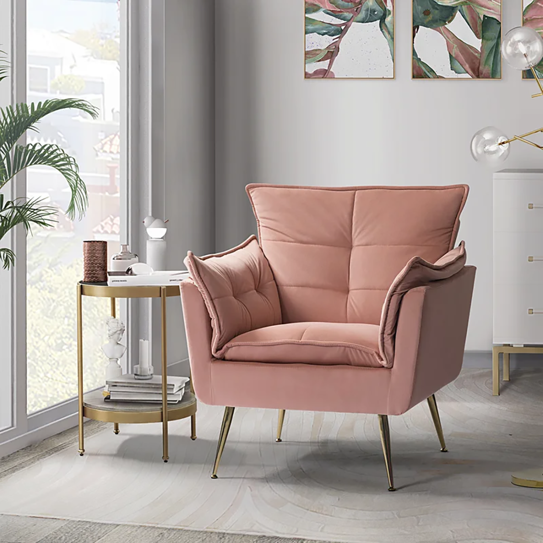 CreativeDecore Velvet fyn Accent Chair/Lounge Chair for  Living Room, Bedroom, Armchair Sofa Chair with Gold Legs.