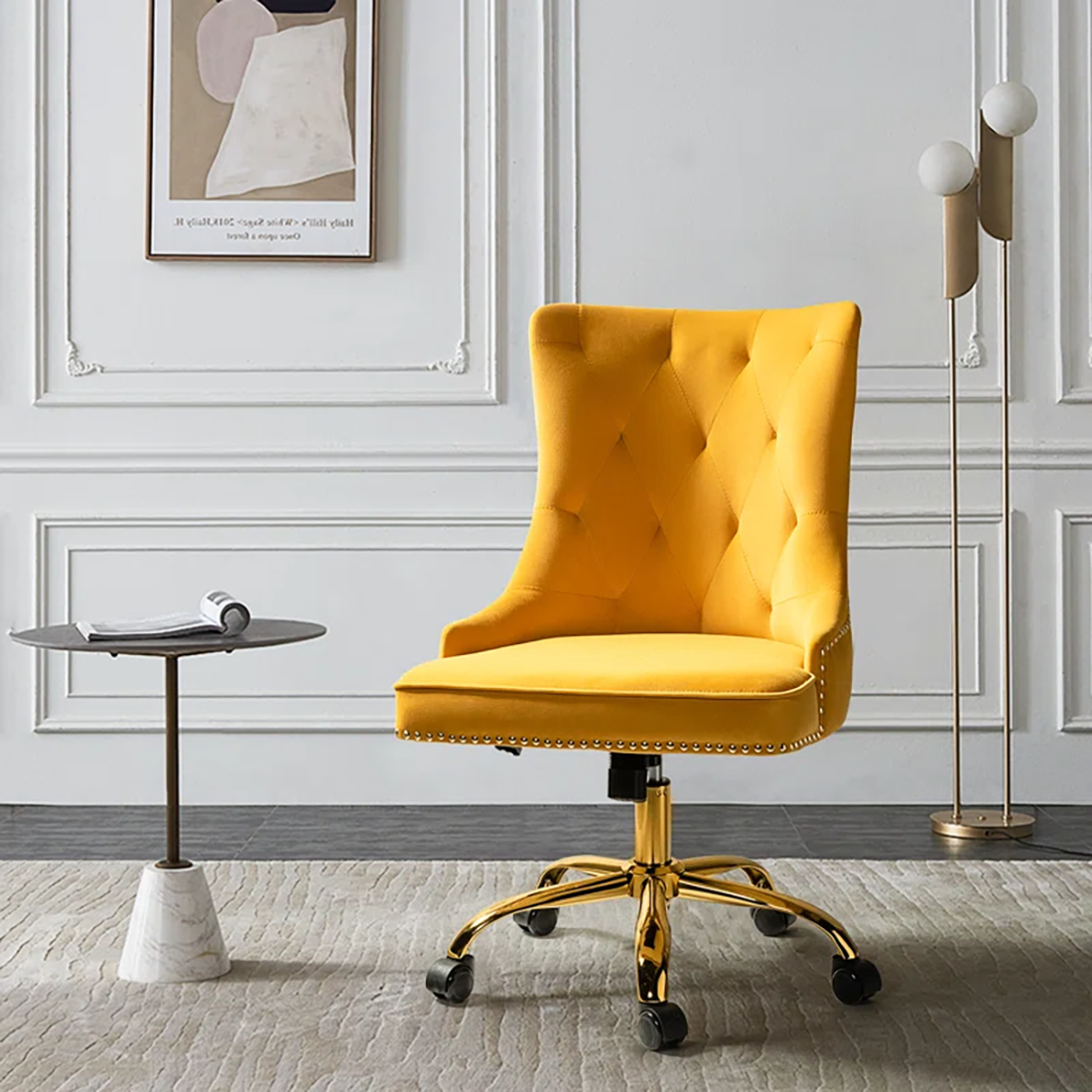 CreativeDecore Velvet Swen task chair /study chair /office chair   for  study  Room, office  , swivel Armchair  with Gold base