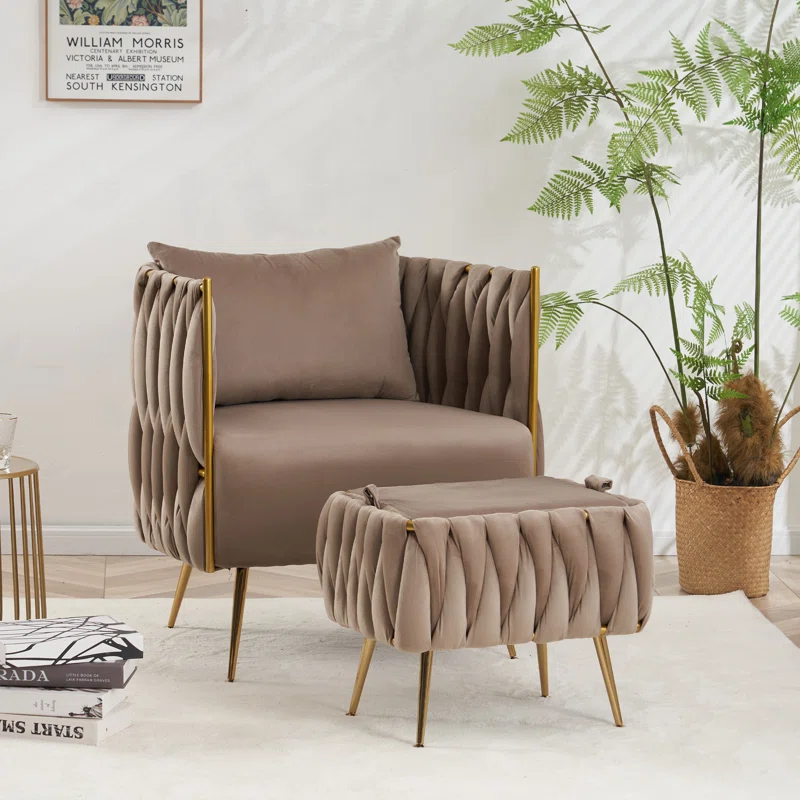 CreativeDecore Velvet vegan  Accent Chair with ottoman /Lounge Chair for  Living Room, Bedroom, Armchair Sofa Chair with Gold Legs.