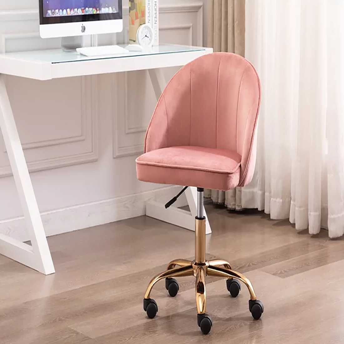 CreativeDecore Velvet Hindmen  task chair /study chair /office chair   for  study  Room, office  , swivel Armchair  with Gold base