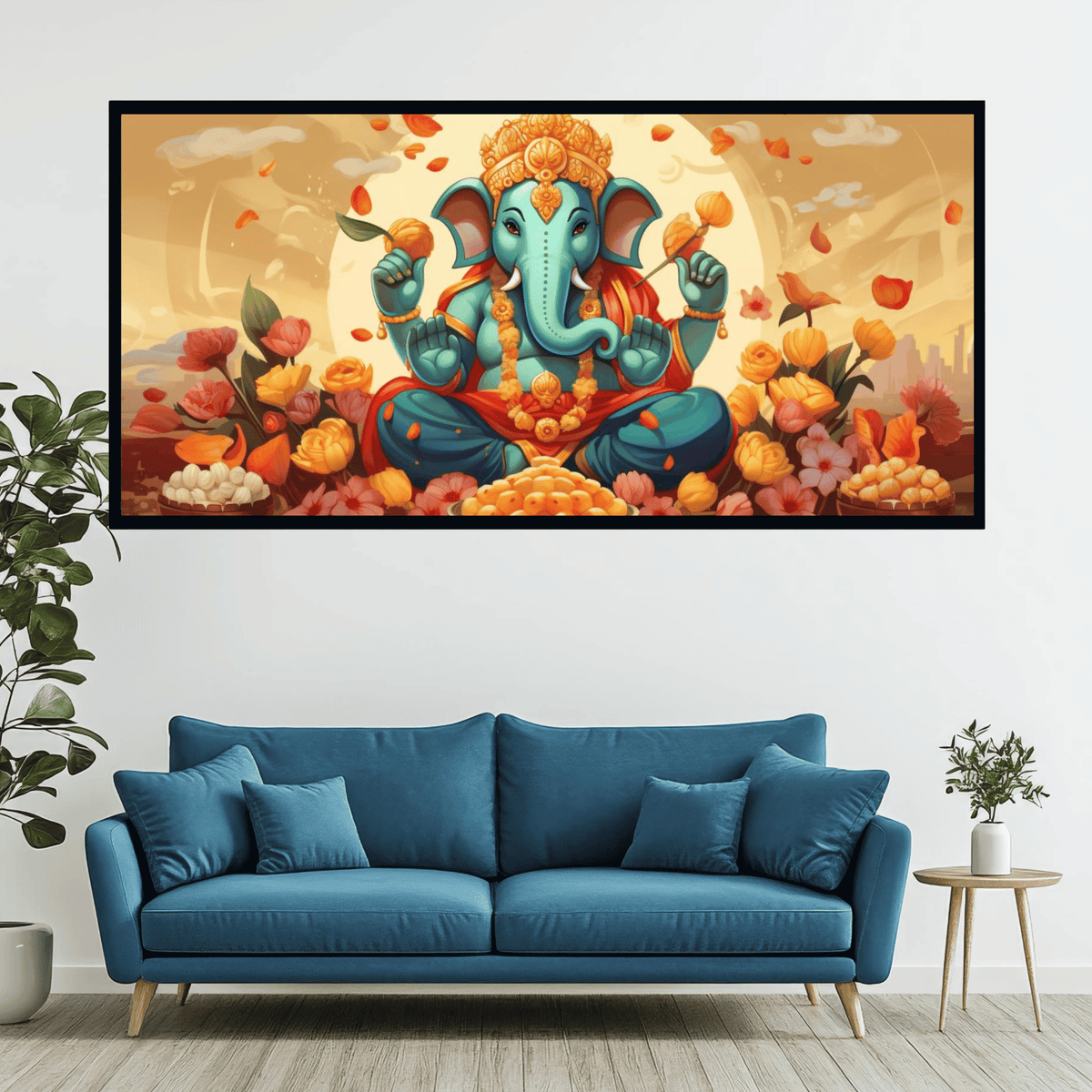 Elegant Ganesh Ji Sitting with Modak Idol for Home and Office Décor