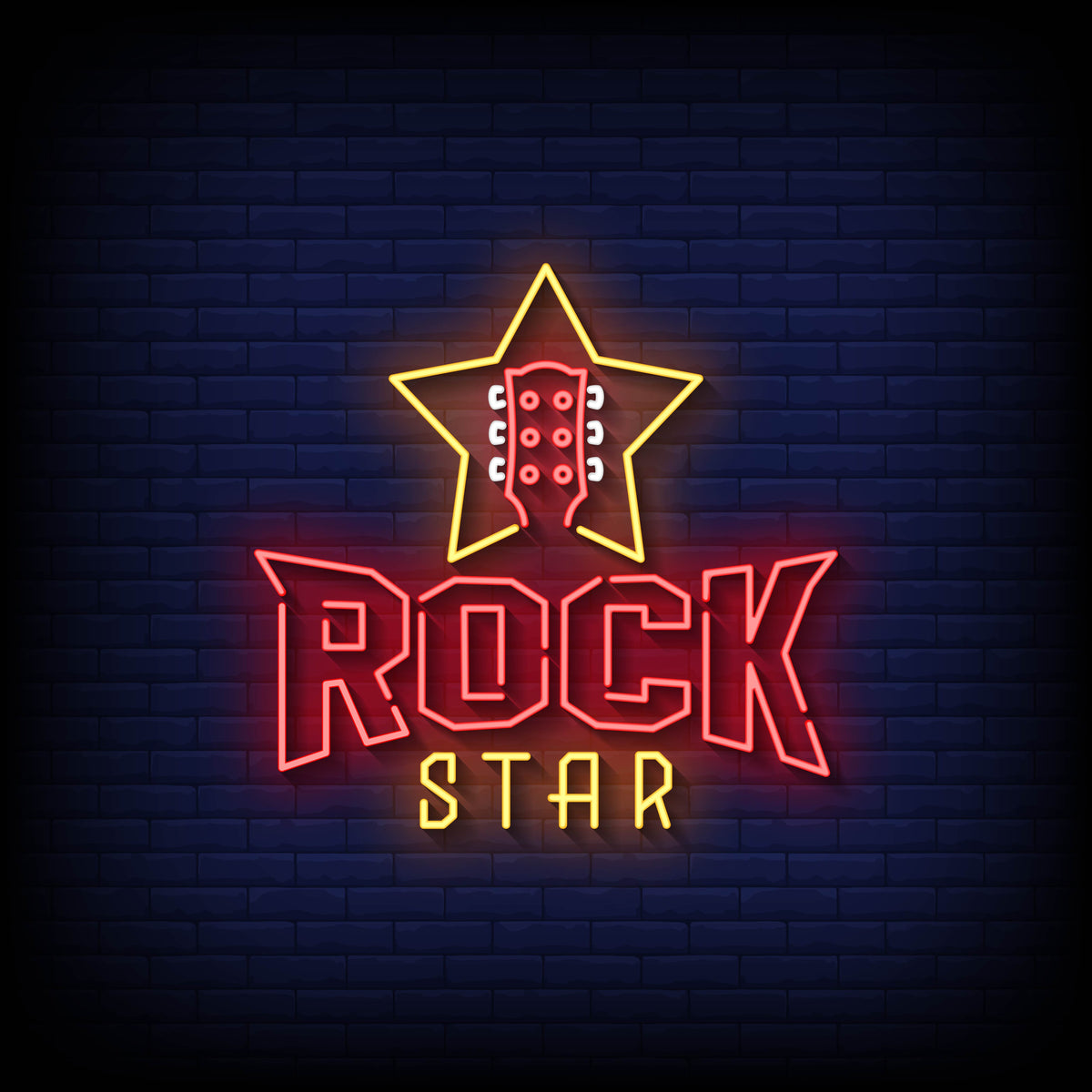 "Neon Light Rock Star with Red and Yellow Star"