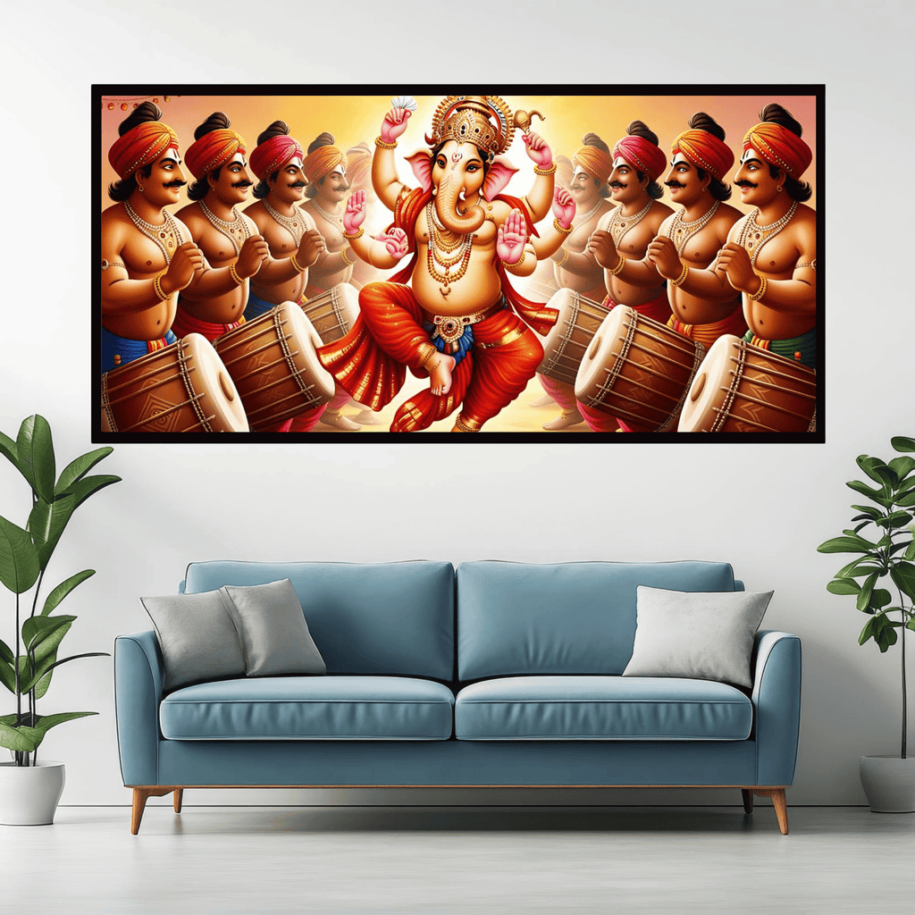 "People Beating Dhol and Dancing for Ganesh Ji - Festive Celebration"