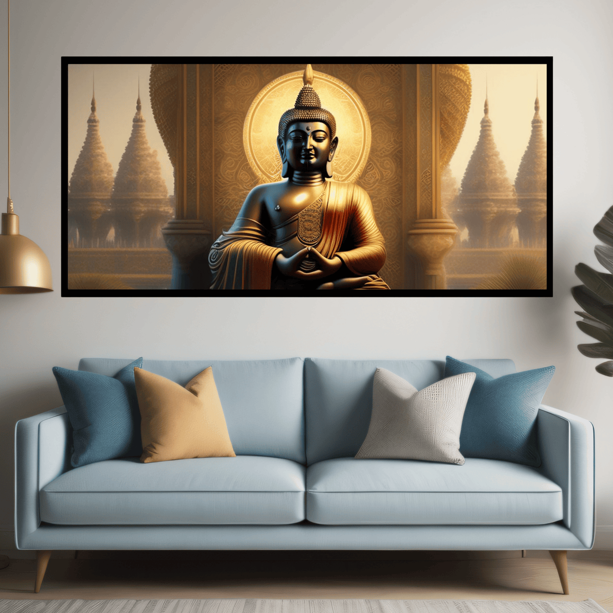 Buddha Ji in Temple with Chakra Behind His Head