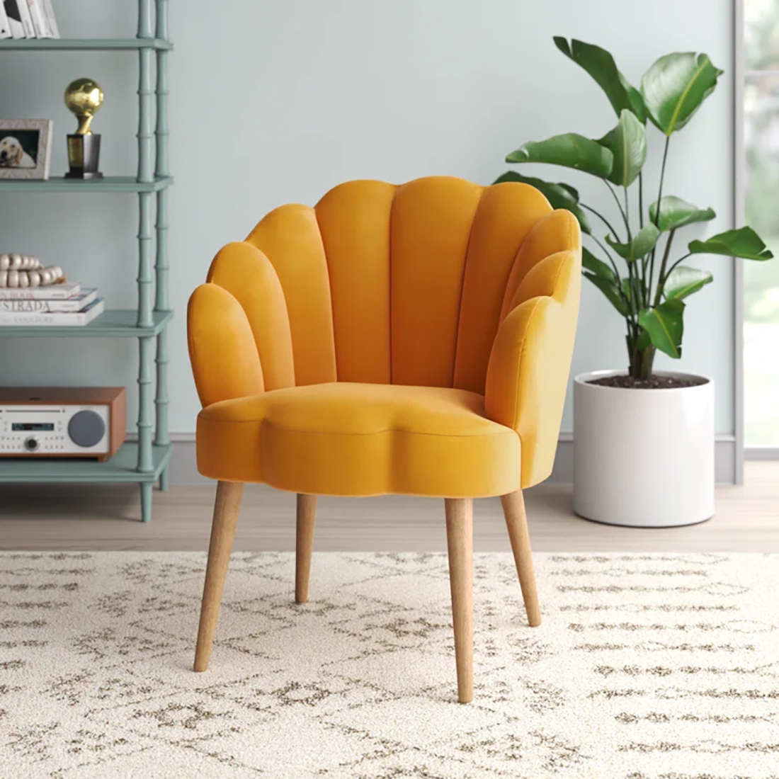 CreativeDecore Velvet Rae Accent Chair/Lounge Chair for  Living Room, Bedroom, Armchair Sofa Chair with natural finish wooden legs