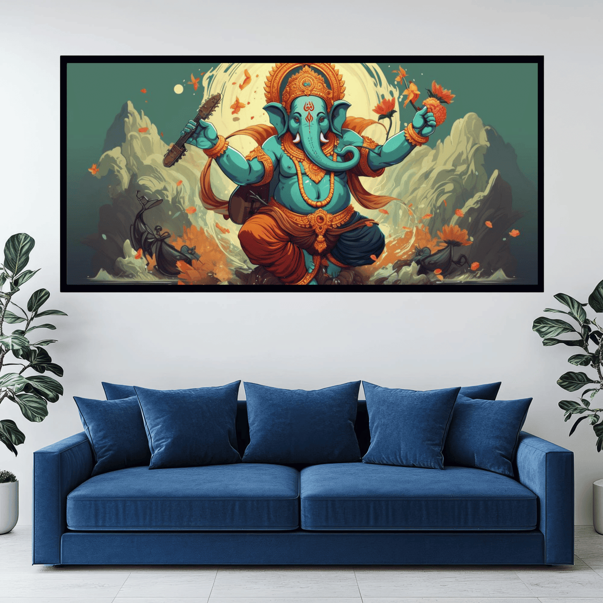 "Ganesh Ji Sitting in a Dancing Pose on the Himalayas - Traditional Indian Idol"
