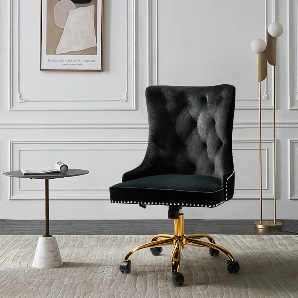CreativeDecore Velvet Swen task chair /study chair /office chair   for  study  Room, office  , swivel Armchair  with Gold base