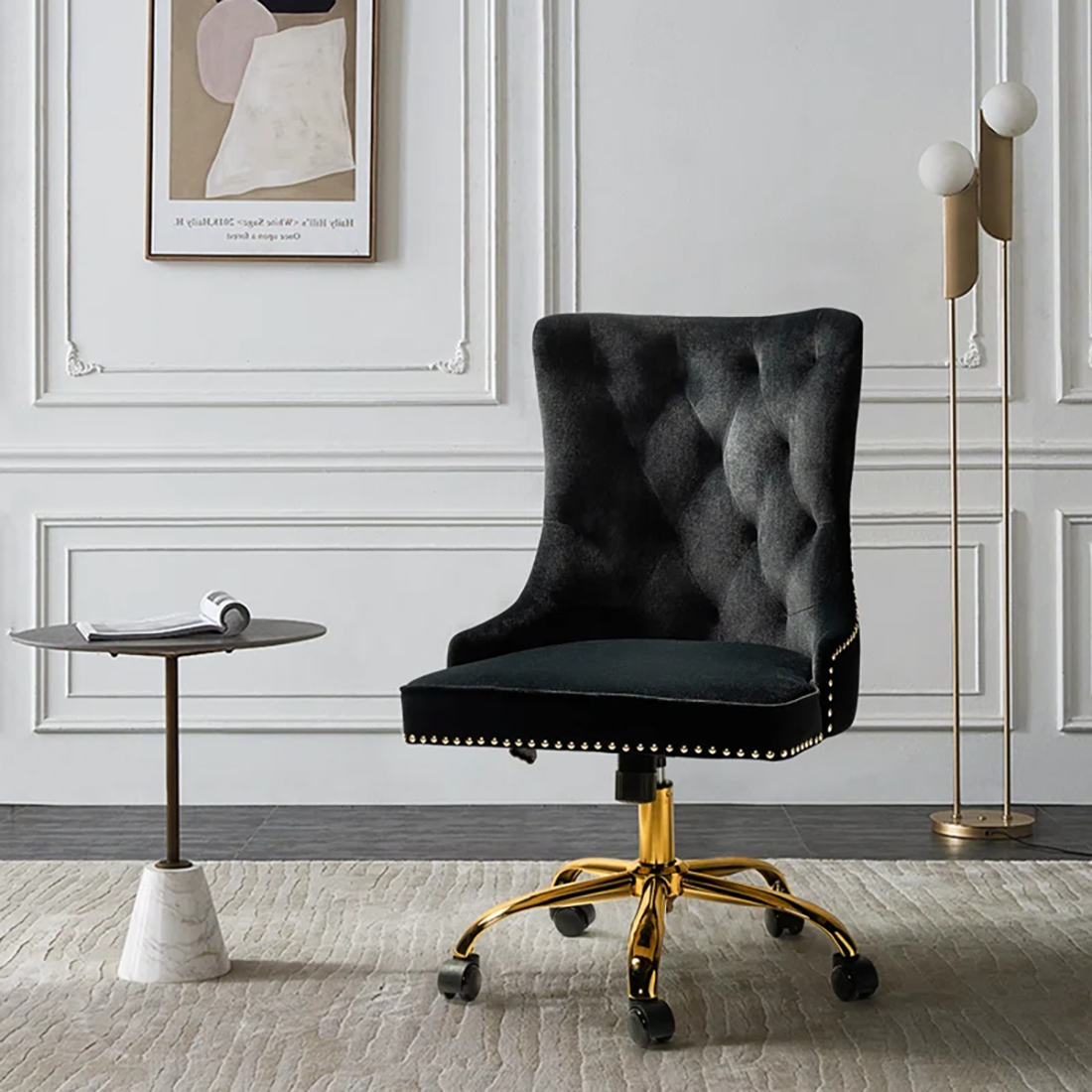 CreativeDecore Velvet Swen task chair /study chair /office chair   for  study  Room, office  , swivel Armchair  with Gold base