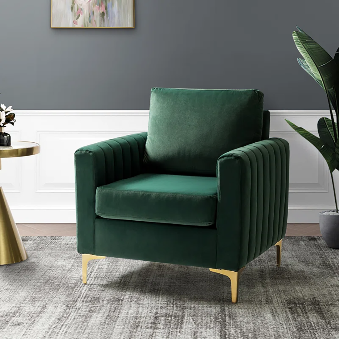 CreativeDecore Velvet Rafeal  Accent Chair/Lounge Chair for  Living Room, Bedroom, Armchair Sofa Chair with Gold Legs.