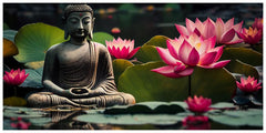 Buddha Ji Sitting in Water with Many Lotus Flowers