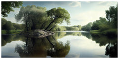 "Lake and Trees Nature Scene - Tranquil Landscape Artwork"