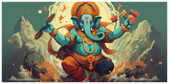 "Ganesh Ji Sitting in a Dancing Pose on the Himalayas - Traditional Indian Idol"