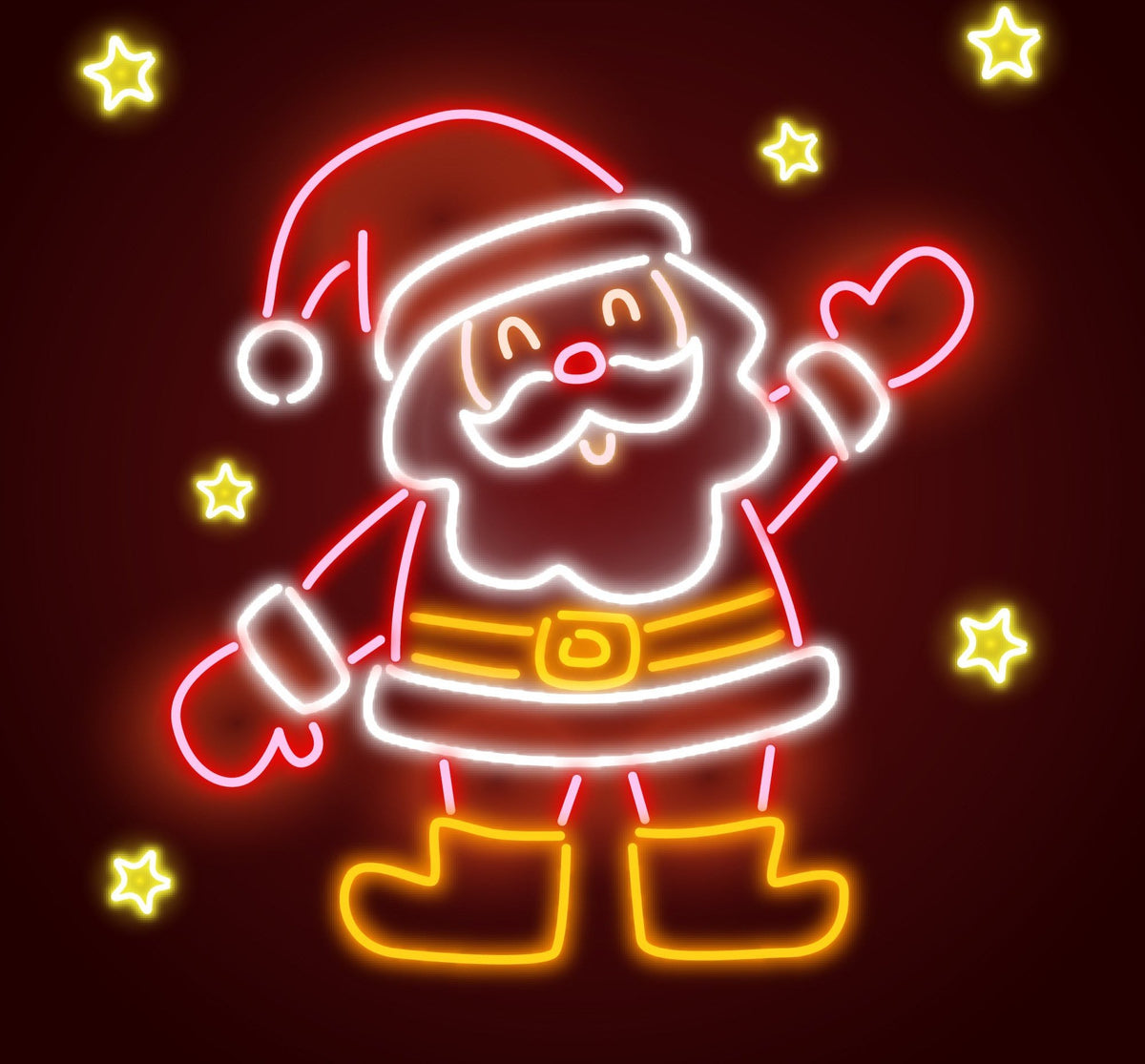 Neon Light Santa Claus in Red & Yellow - Festive Holiday Decor"