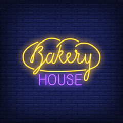 "Neon Lights Bakery House with Yellow Design"