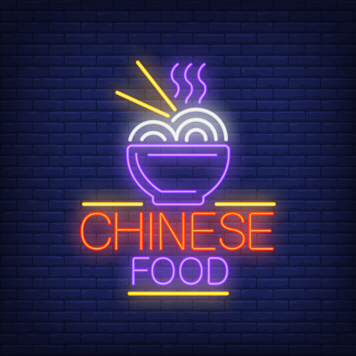 Neon Lights Noodle Bowl with Chopsticks - Chinese Food Decor