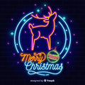 "Neon Light 'Merry Christmas' in Circle with Deer - Light Blue"