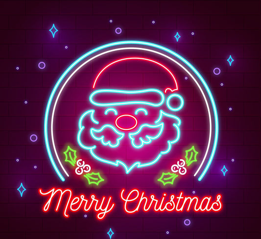 "Neon Light 'Merry Christmas' with Santa in Circle - Red Color"