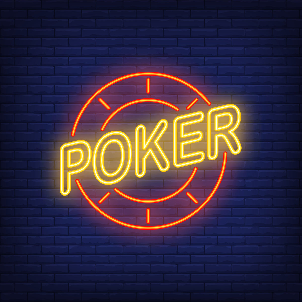 Neon Lights Poker Sign with Circle