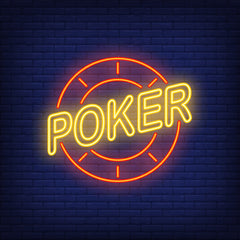 Neon Lights Poker Sign with Circle