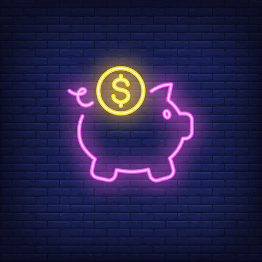 Neon Purple Piggy Bank with Gold Coin Design | Decorative Light