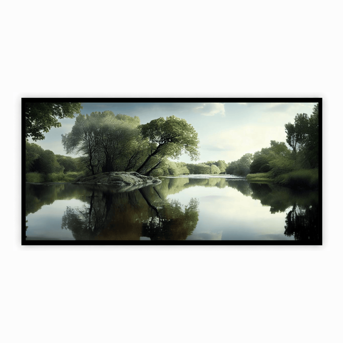 "Lake and Trees Nature Scene - Tranquil Landscape Artwork"