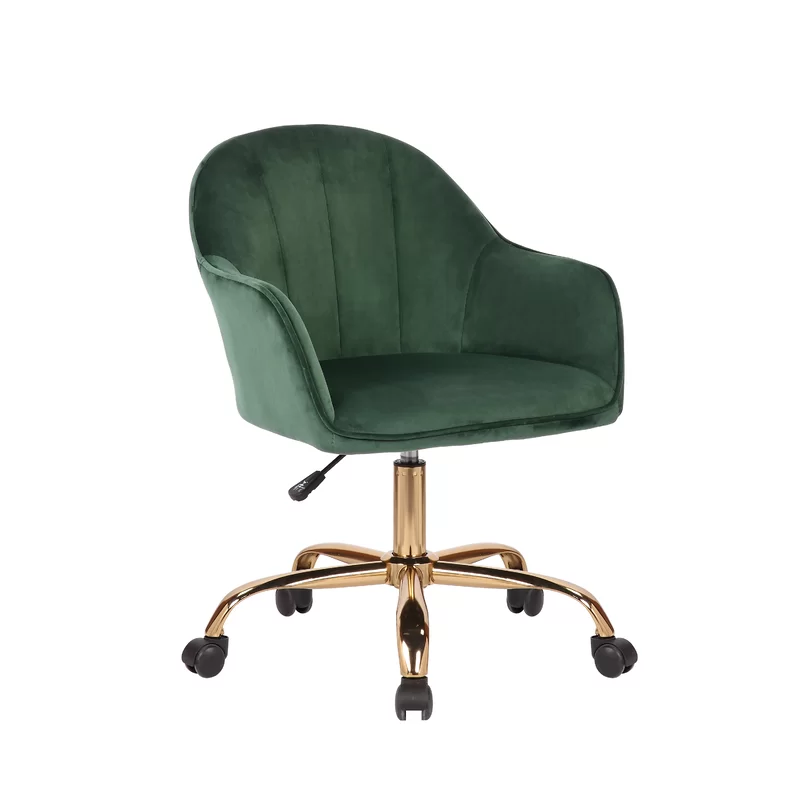 Comfy CreativeDecore Green Auroratask Chair | Study, Office Swivel Chair with Gold Base & Armrests