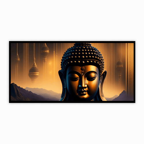 "Beautiful Buddha Statue with Mountain Scenery - Tranquil Decor for Home or Garden"