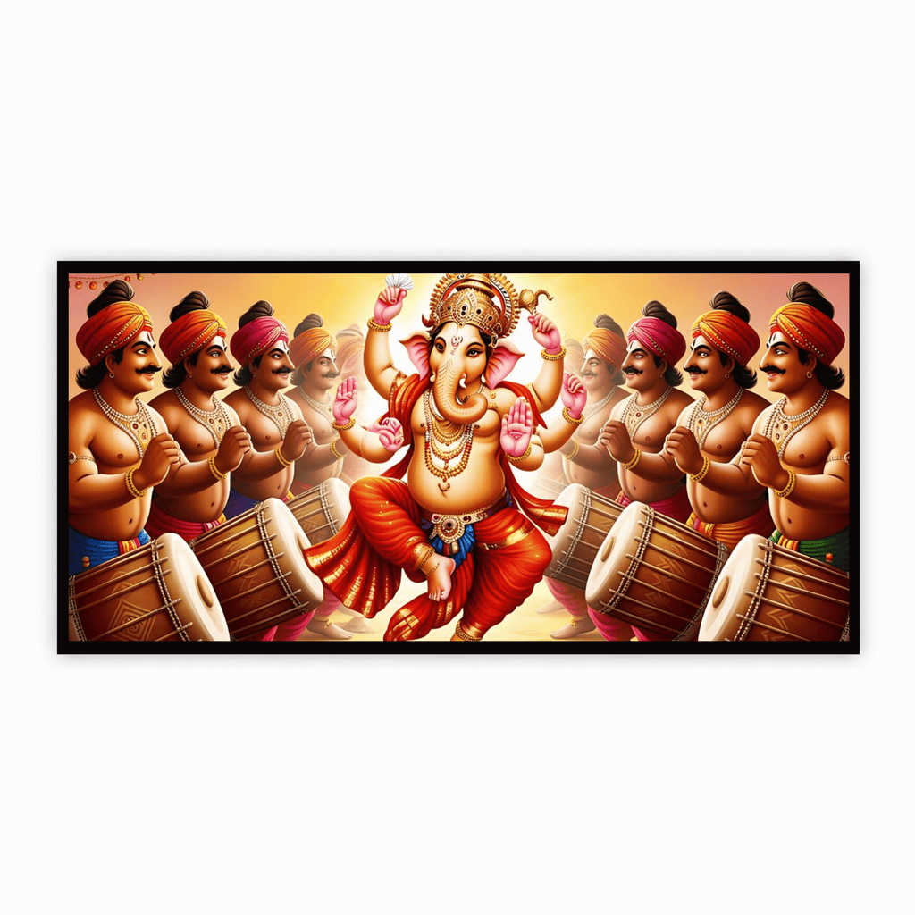 "People Beating Dhol and Dancing for Ganesh Ji - Festive Celebration"