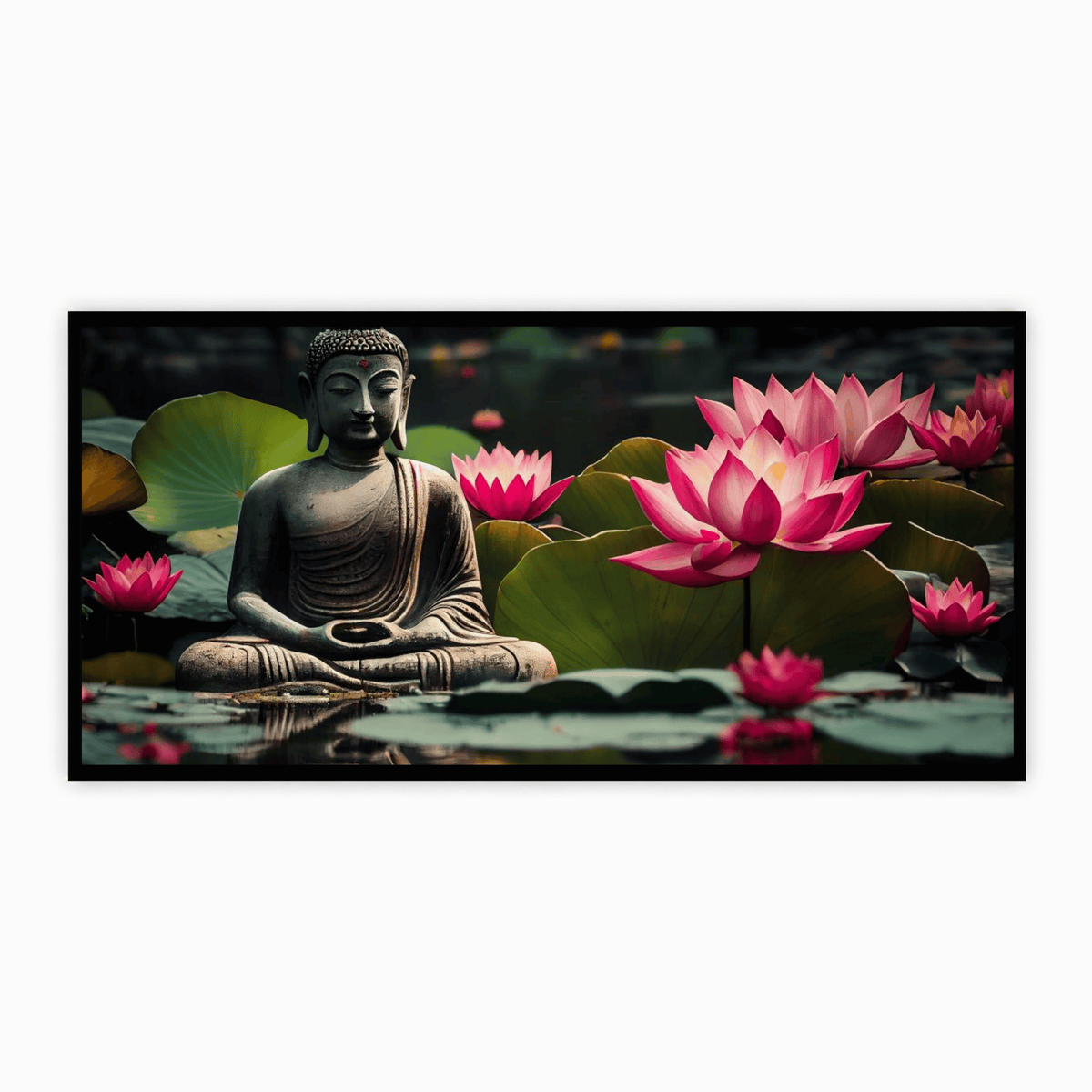 Buddha Ji Sitting in Water with Many Lotus Flowers
