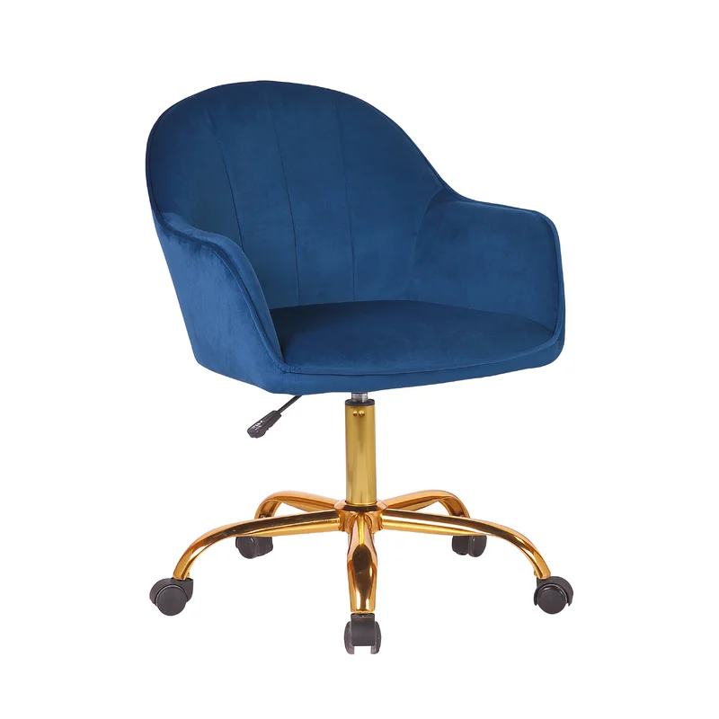 CreativeDecore Blue Auroratask Swivel Office Chair with Gold Base | Study & Work Armchair for Home and Office