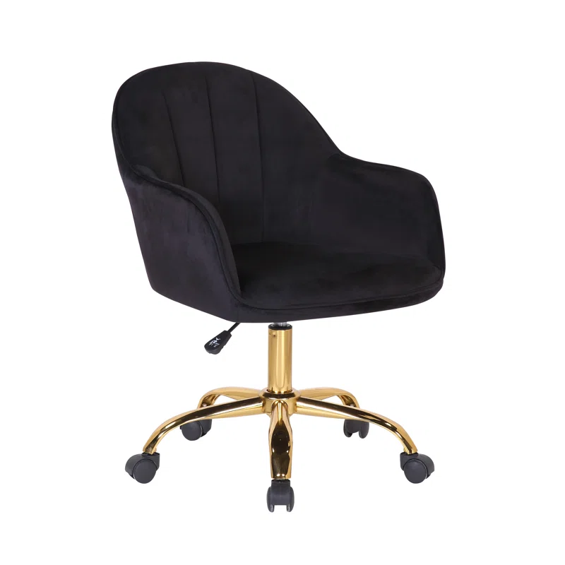 CreativeDecore Black Auroratask Swivel Office Chair with Gold Base | Study & Work Armchair for Home and Office