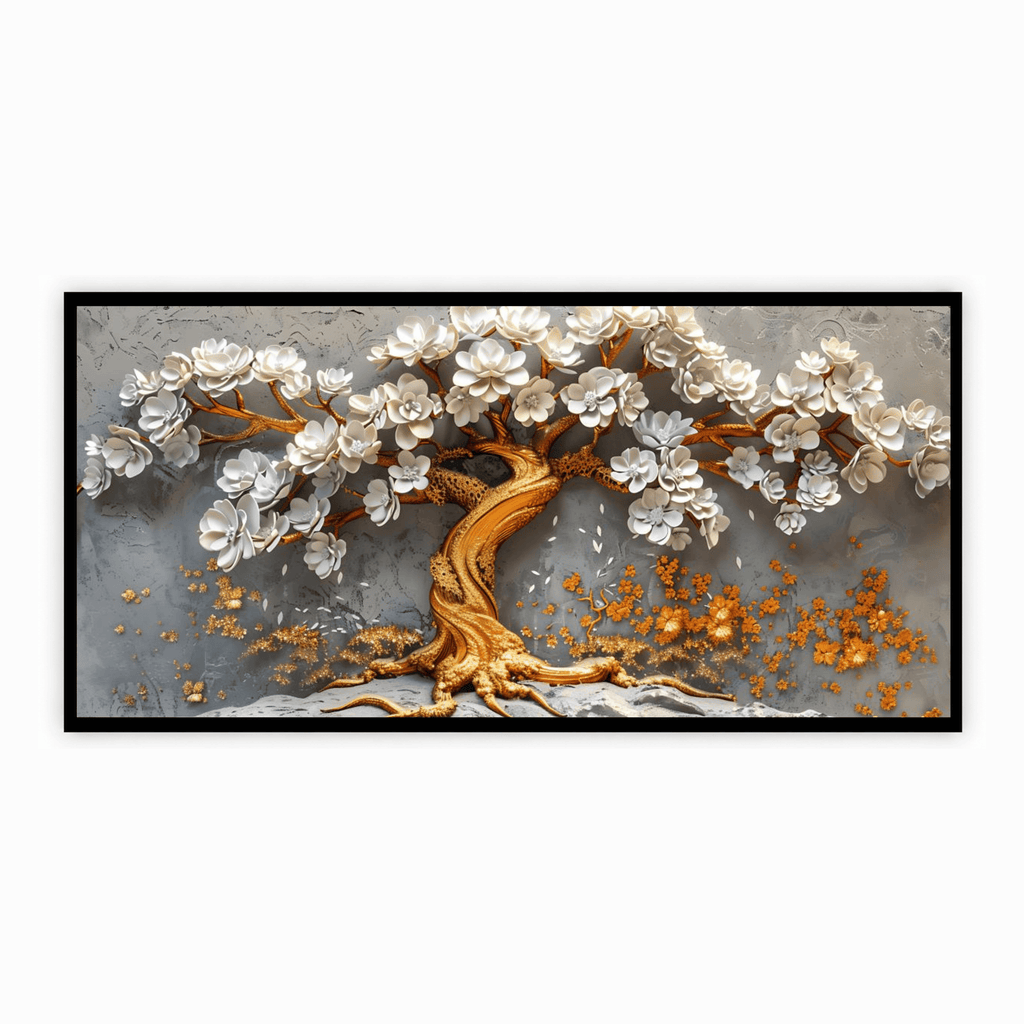 Golden Tree With White Flower: Wall Paintings by Creative Decor