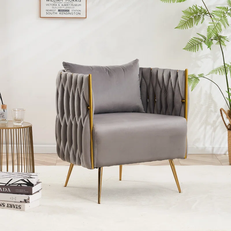 CreativeDecore Velvet vegan  Accent Chair with ottoman /Lounge Chair for  Living Room, Bedroom, Armchair Sofa Chair with Gold Legs.