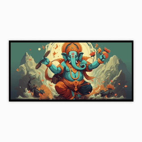 "Ganesh Ji Sitting in a Dancing Pose on the Himalayas - Traditional Indian Idol"