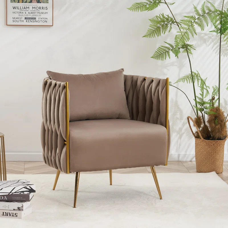 CreativeDecore Velvet vegan  Accent Chair with ottoman /Lounge Chair for  Living Room, Bedroom, Armchair Sofa Chair with Gold Legs.