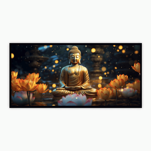 "Buddha Statue with Flowers - Decorative Spiritual Figurine"