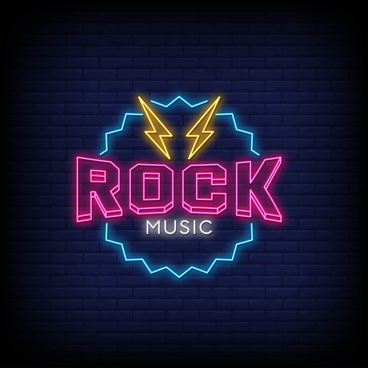 Neon Lights Rock Music Star Wall Art