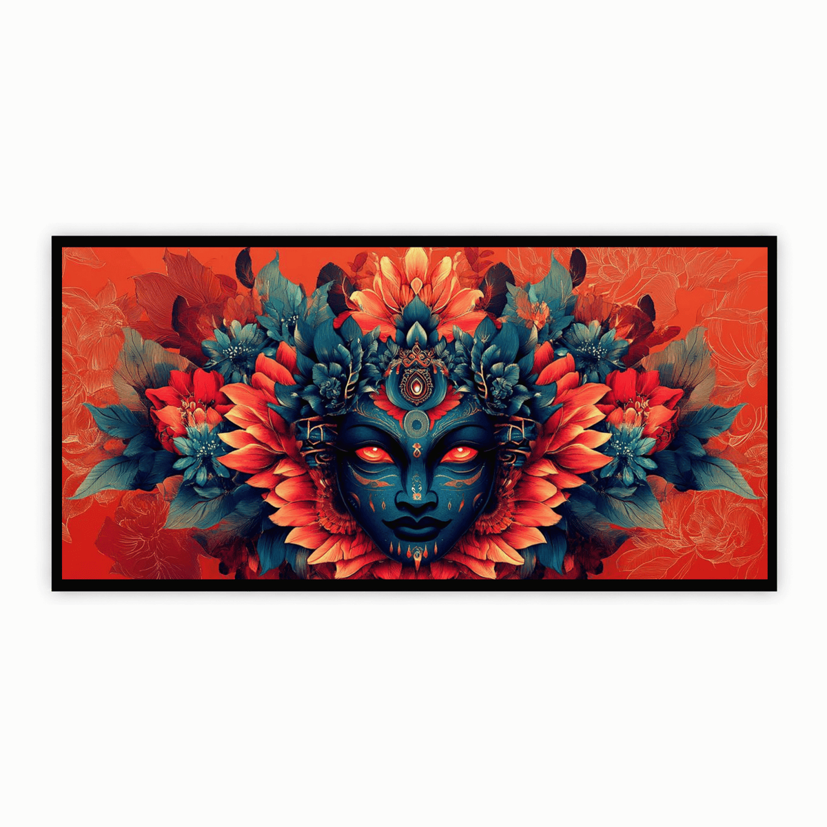 Mystical Goddess with Red Eyes and Flower-Shaped Head Sculpture