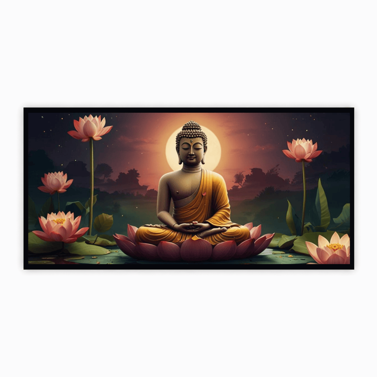 Buddha Ji Sitting on Flower with Chakra Behind Head