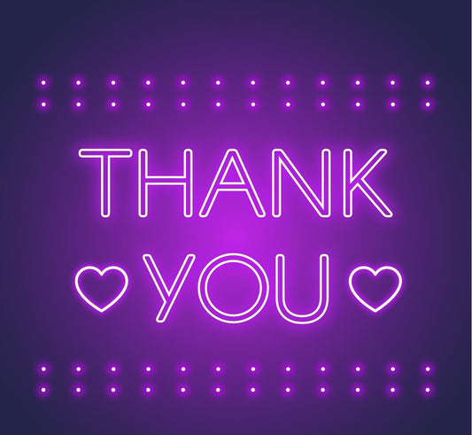 Neon Lights 'Thank You' with Two Little Purple Hearts - Unique LED Sign"