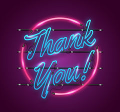 "Neon Light 'Thank You' in Circle - Blue & Pink with Black Lines"