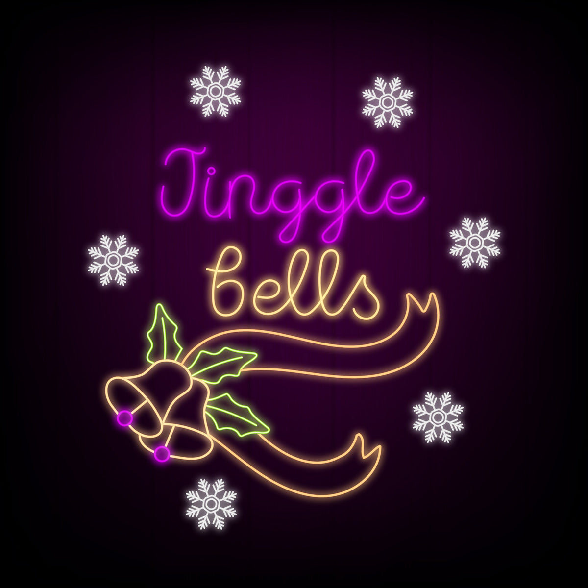 Neon Light 'Jingle Bells' with Purple Bells - Festive Holiday Decor"