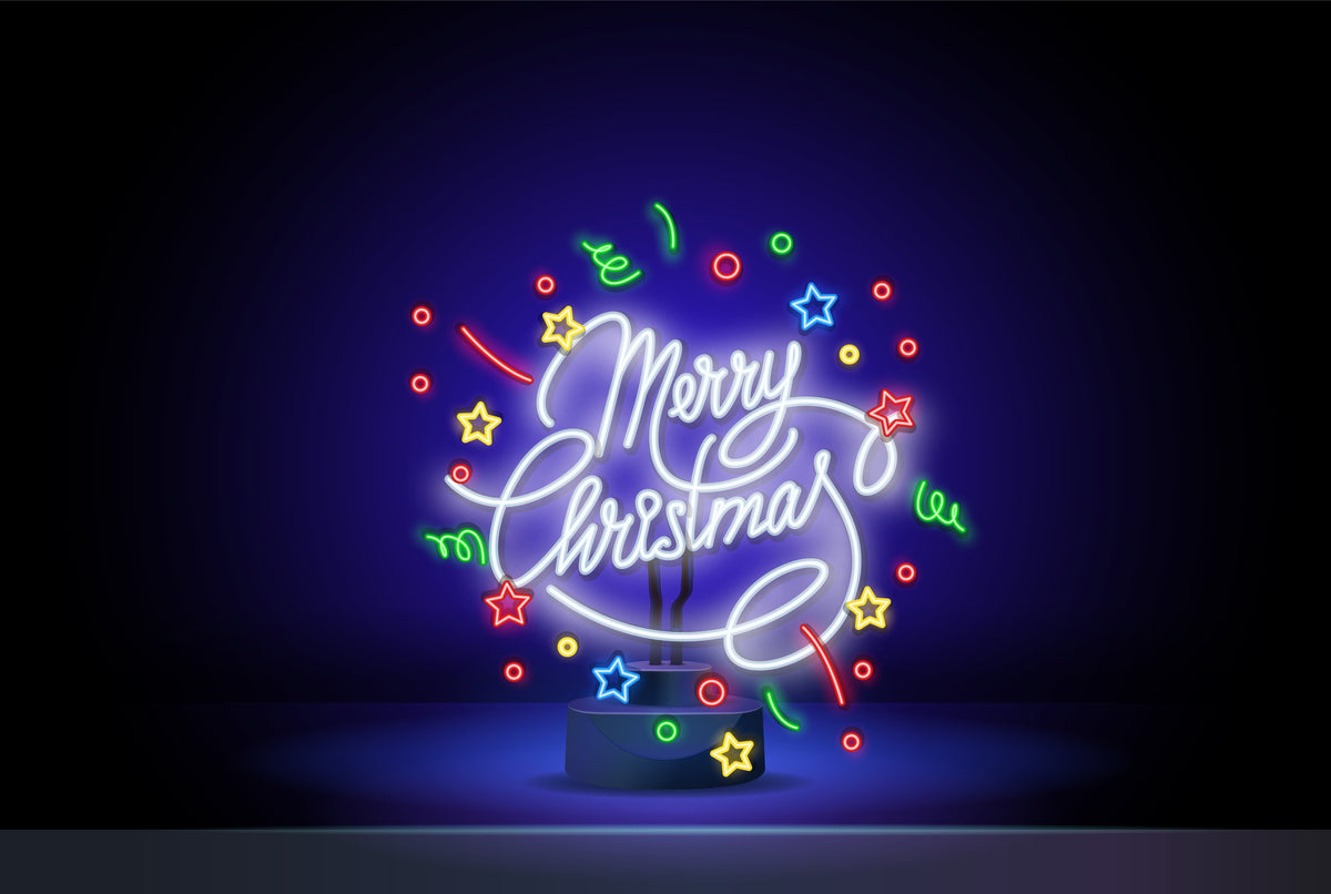 Neon Light "Merry Christmas" with Colorful Star & Circles