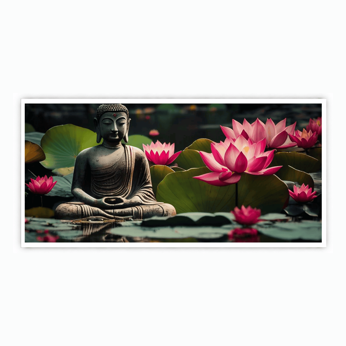 Buddha Ji Sitting in Water with Many Lotus Flowers