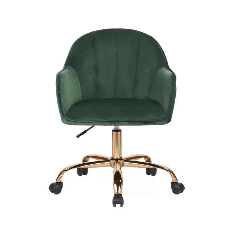 Comfy CreativeDecore Green Auroratask Chair | Study, Office Swivel Chair with Gold Base & Armrests