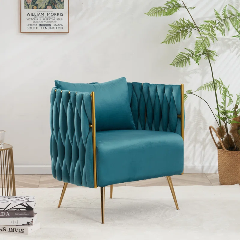 CreativeDecore Velvet vegan  Accent Chair with ottoman /Lounge Chair for  Living Room, Bedroom, Armchair Sofa Chair with Gold Legs.