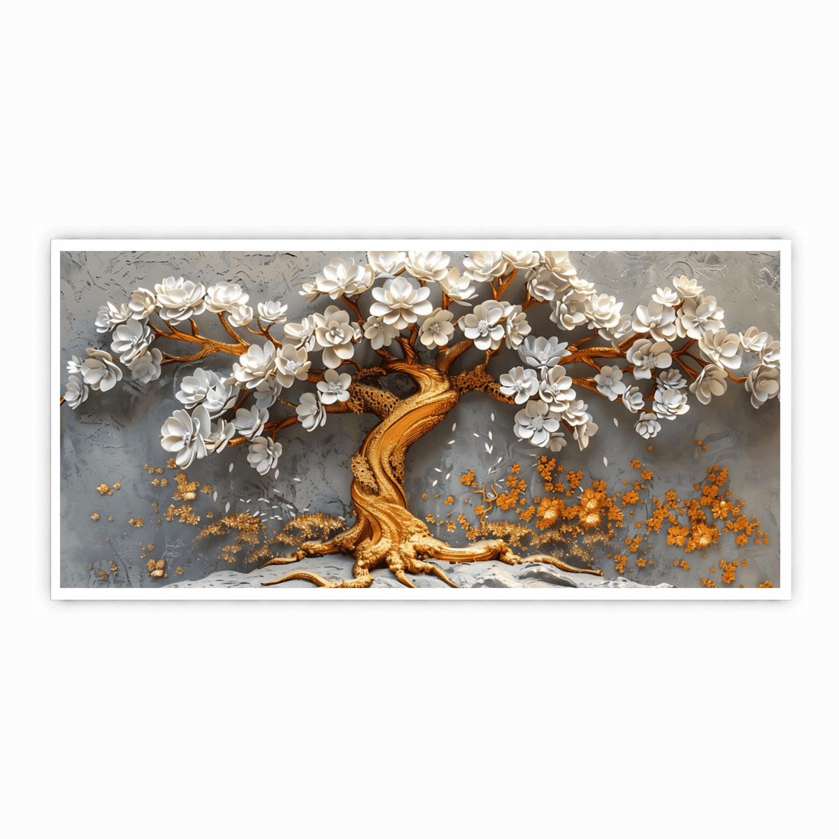 Golden Tree With White Flower: Wall Paintings by Creative Decor
