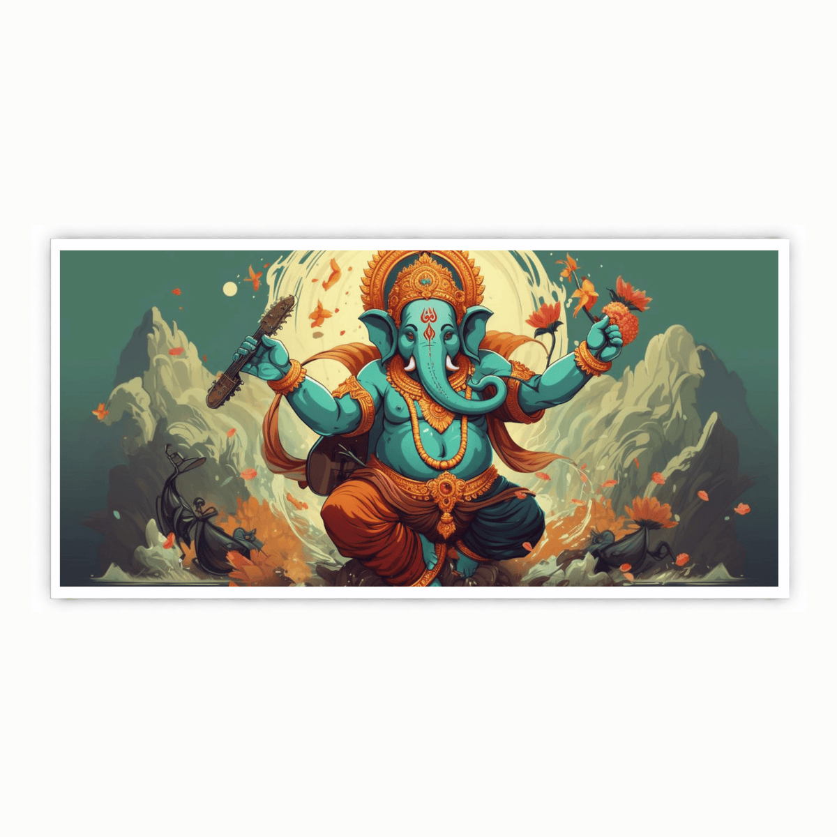 "Ganesh Ji Sitting in a Dancing Pose on the Himalayas - Traditional Indian Idol"